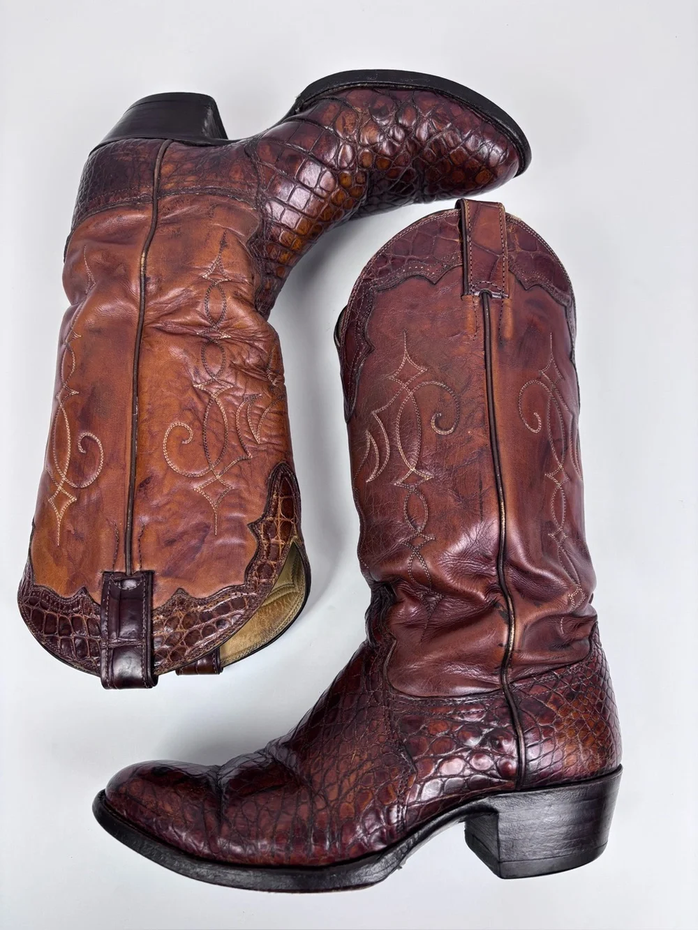 Vintage Justin Boots Exotic Alligator Belly Leather Western Cowboy Brown Size 8D - Picture 9 of 16